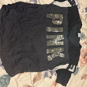 PINK Victoria's Secret Tee - Black and Silver